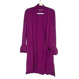 Womens Cashmere Sweater Issac Mizrahi Ruffle Cuff Duster Cardigan Purple Medium